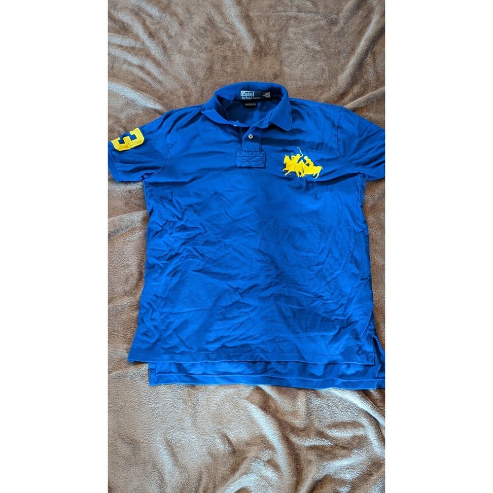Ralph Lauren Men's Royal Blue Classic Mesh 2 Pony Polo Shirt Top Sz Large